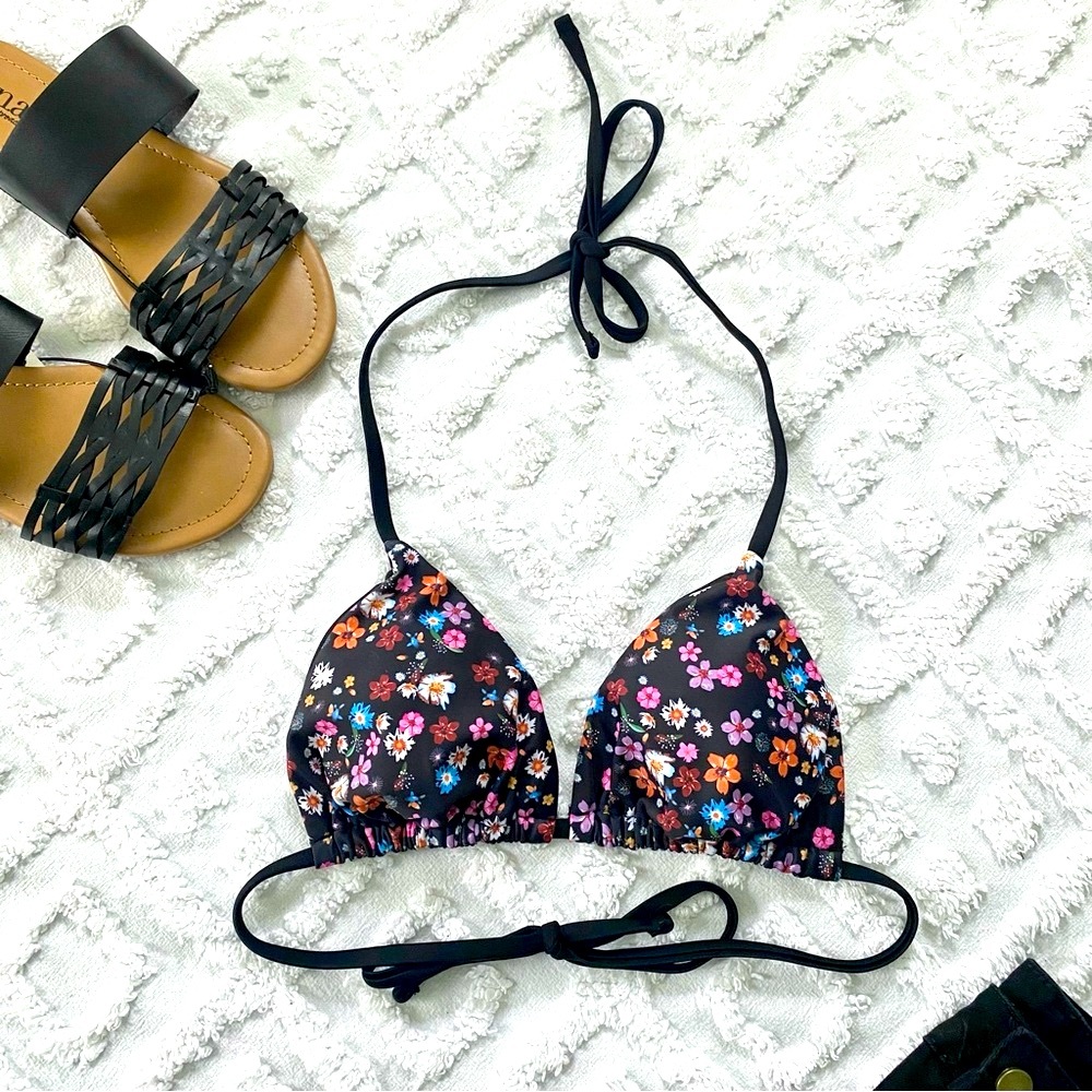 Floral Black Bikini Top